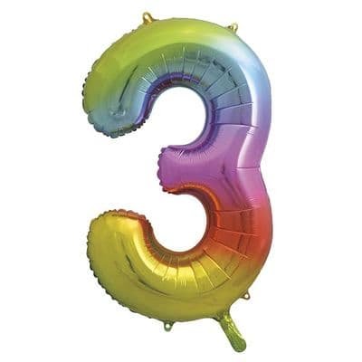 Rainbow Number 3 Shaped Foil Balloon