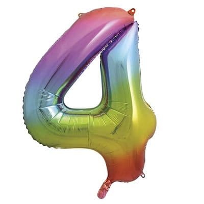 Rainbow Number 4 Shaped Foil Balloon