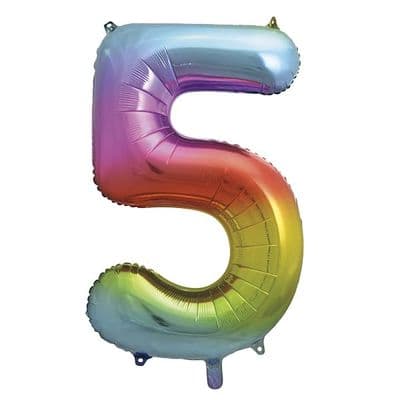 Rainbow Number 5 Shaped Foil Balloon