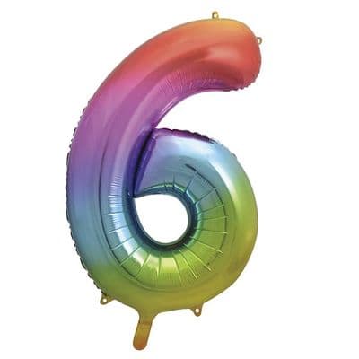 Rainbow Number 6 Shaped Foil Balloon