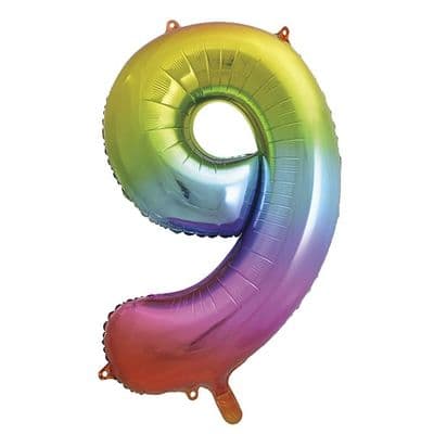 Rainbow Number 9 Shaped Foil Balloon