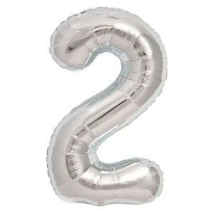 Silver Number 2 Shaped Foil Balloon