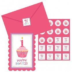 Sweet Little Cupcake 1st Birthday Girl Party Invitations