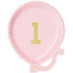 We Heart Birthdays Pink Balloon Plates with gold number 1