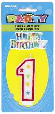 White and Red Glitter Number 1 Candle