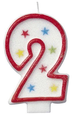 White and Red Glitter Number 2 Candle