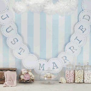 White Vintage Lace Just Married Bunting