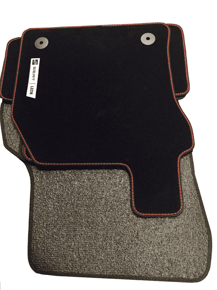 Set Di 4 Tappetini Auto Per Seat Leon 5F (2012-2020), Colore Antracite Con Bordo Marrone, Antiscivolo Con Rinforzo Guida, Facili Da Pulire