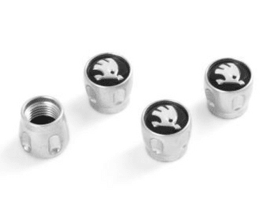 Skoda Chrome and Black Valve caps with Skoda logo