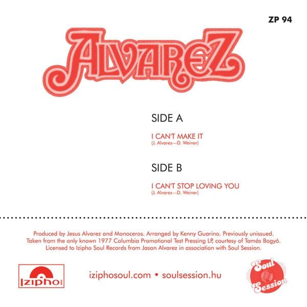 ALVAREZ - I CAN'T MAKE IT / I CAN'T STOP LOVING YOU.  1 Copy
