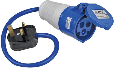 16A 230V 1 Gang 13A Mains Plug to CEE Socket Extension Lead 2P+E 350mm