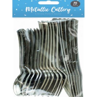 18 Pack Reusable Silver Plastic Metallic Silver Cutlery Set Party Forks Spoons