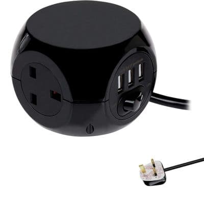 3 Gang Way 3 USB Ports 1.4M Cube Extension Lead 13A Plug