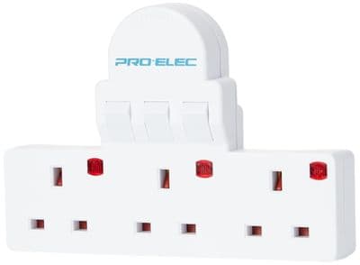 3 Gang Way Wall Adaptor Plug Switched