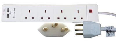 4 Gang 2 USB Travel Adaptor Extension Lead 2M for Swiss Switzerland Rwanda Liechtenstein