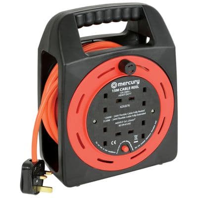 4 Gang Way 15m Extension Reel with Thermal Cut Out