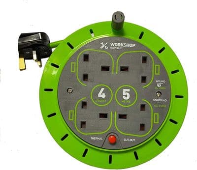5m Meter 13Am 4 Way Gang Extension Lead Reel Thermal Cut Out ideal for Garden Workshop