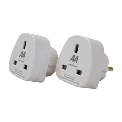 AA Pack of 2 AA UK to Europe Euro Travel Adaptor Plug Earthed