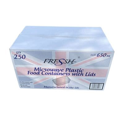 Box 250 Takeaway Containers with Lids 650ml – BPA Free
