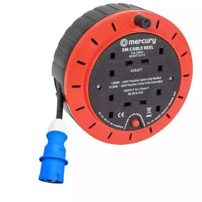 Camping Tent Electric Caravan Mains Hook Up Reel Power Cable 16A Plug 10m