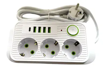 NLA - SAF ISSUE Europe Euro Extension Lead 3 Gang Way 5x USB Ports 2M Power Strip Cable EU