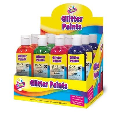 Pack 12 Craft Glitter Paint Assorted Colours Display Box