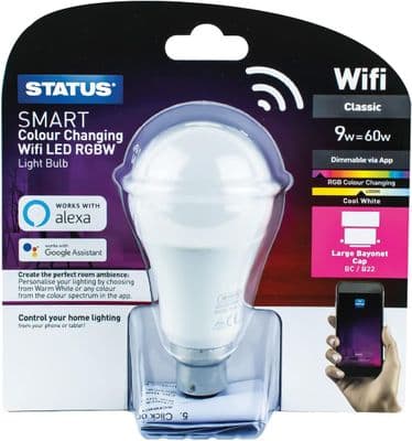 RGBW Full Colour Changing LED Bayonet Cap Bulb, 9W (60W), 806 Luments, A60 GLS