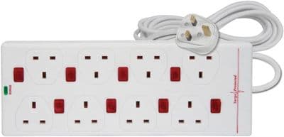 ShaniTech 2m 8 Gang Surge Protected Extension Lead Switched Neon 8 Way