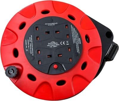 ShaniTech 4 Gang Way Extension Reel 10M 13A Power Cable Lead, Thermal Cut-Out
