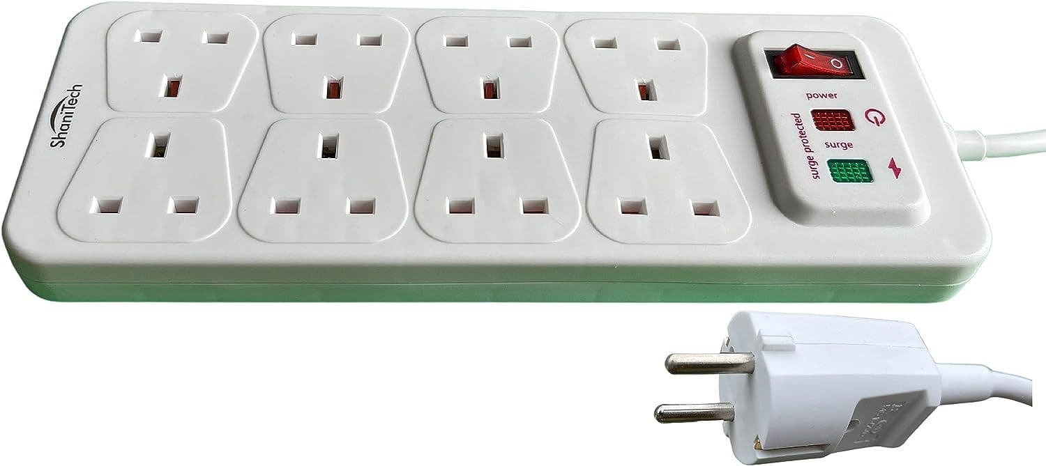 ShaniTech Travel Adaptor Extension Lead 8 Way 1M Surge Protected UK to ...