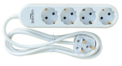 Travel Extension Lead Adaptor Europe to UK Visitor 4 Way Gang 2M