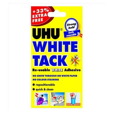 UHU White Tack, 33% Extra Free, Reusable White Adhesive