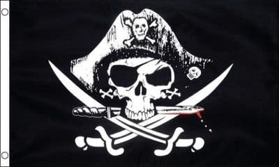 Black Skull With Cross Sabres GIANT Flag - 8ft x 5ft