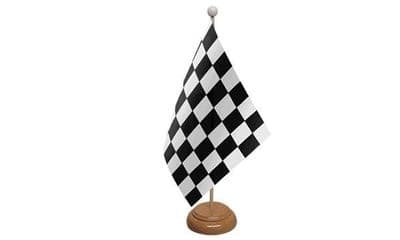 Checkered Table Flag - Wood Black And White