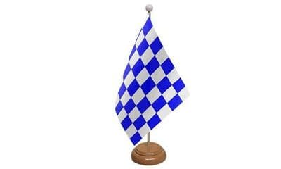 Checkered Table Flag - Wood Blue And White