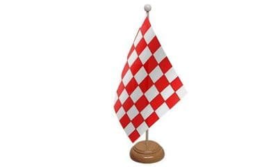 Checkered Wooden Table Flag Red And White