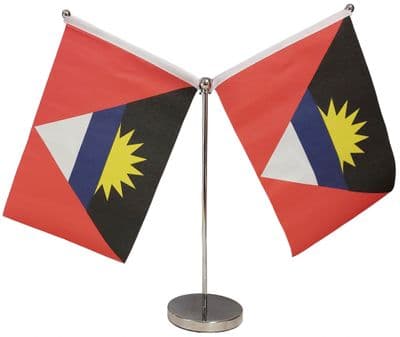 DELUXE Antigua And Barbuda Double Table Flag - Chrome
