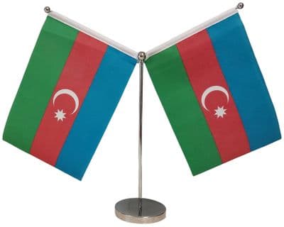 DELUXE Azerbaijan Double Table Flag - Chrome