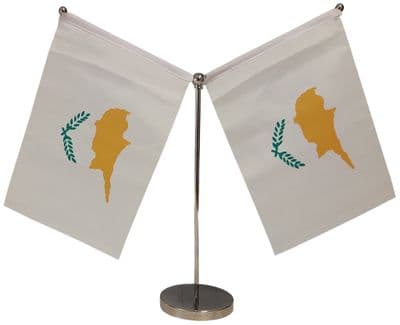 DELUXE Cyprus Double Table Flag - Chrome