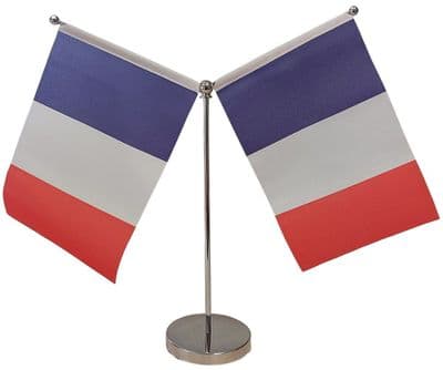 DELUXE France Double Table Flag - Chrome