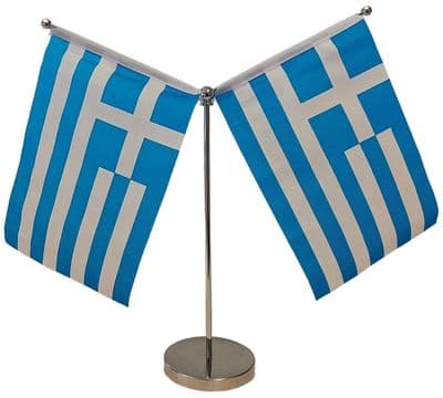 DELUXE Greece Double Table Flag - Chrome