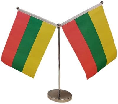 DELUXE Lithuania Double Table Flag - Chrome