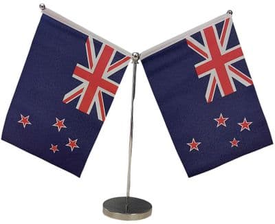 DELUXE New Zealand Double Table Flag - Chrome