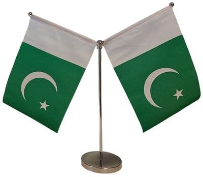 DELUXE Pakistan Double Table Flag - Chrome