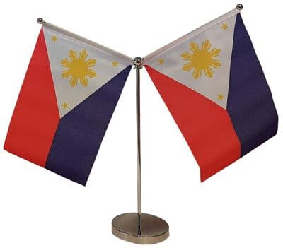 DELUXE Philippines Double Table Flag - Chrome