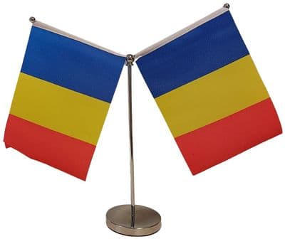 DELUXE Romania Double Table Flag - Chrome
