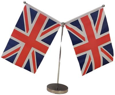 DELUXE Union Jack Double Table Flag - Chrome