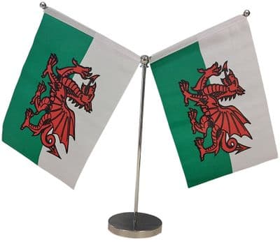 DELUXE Wales Double Table Flag - Chrome