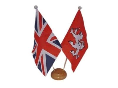 English White Dragon Friendship Table Flag - Wood