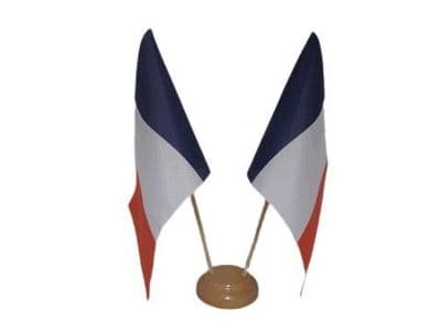 France Double Table Flag - Wood